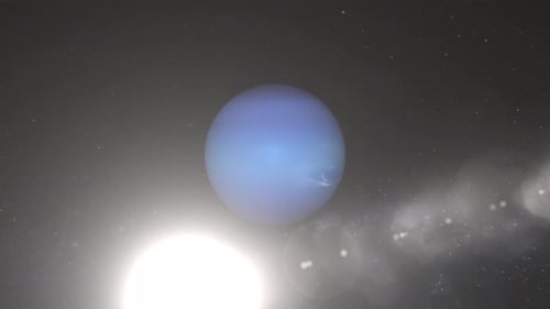Realistic Blue Planet Rotating In Space With Bright Sun