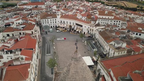 Aerial view of the main city square of Elvas, Portugal