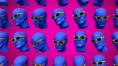 Modern Blue Mannequin Heads Rotating Pattern Loop