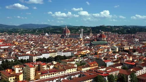 Florence Cityscape With Duomo Cathedral In Italy - drone shot