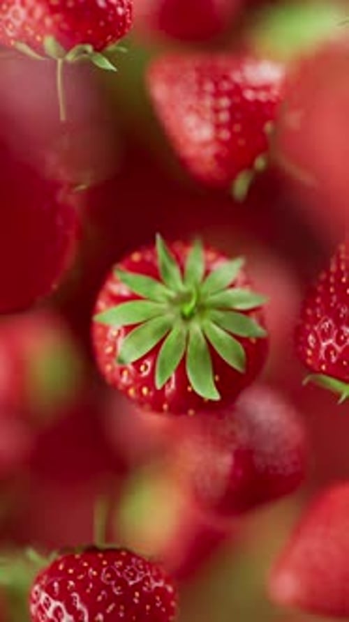 Animation of a group of strawberry. Defocus. Close-up.