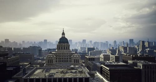 Aerial View of a Capital Building in a Modern Cityscape