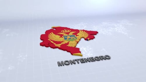 3D Map of Montenegro with National Flag Reveal