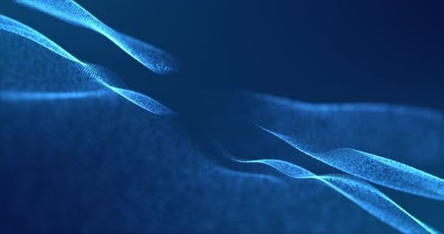 Abstract digital dynamic particle waves with light motion lights background, data flow