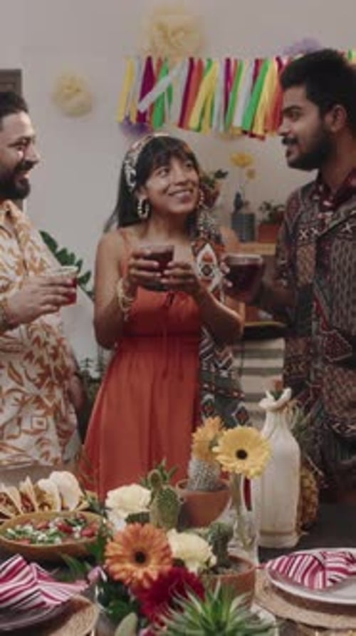 Three Friends Celebrating Together at a Party