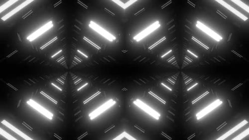 Futuristic tunnel with glowing lights, endless motion, digital abstract.