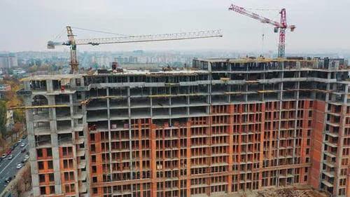 Construction of a residential apartment complex. Aerial view.