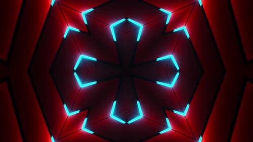Red and blue abstract design with star pattern on it. Kaleidoscope VJ loop