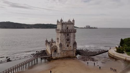 Lisbon Riverside Historical Area Belem Tower Aerial City View Lisbon