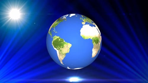 Spinning Earth planet sphere galaxy in space with solar system, Science and technology video. 1451