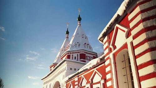 Suzdal Ancient Town Center with Church and Belfry Winter Day
