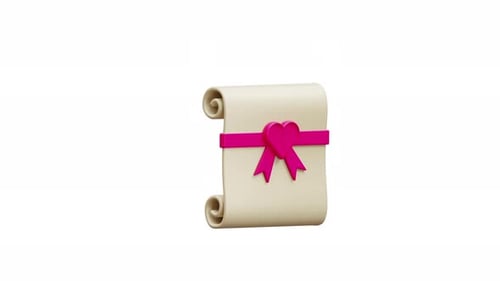 3D Love Scroll with Pink Heart Ribbon Animation