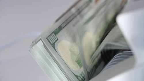 Money Counter Machine Counts Currency Close Up