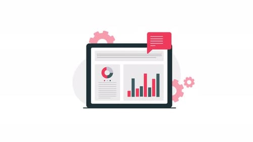 Flat Design Business Analytics on Laptop with Gears Animation