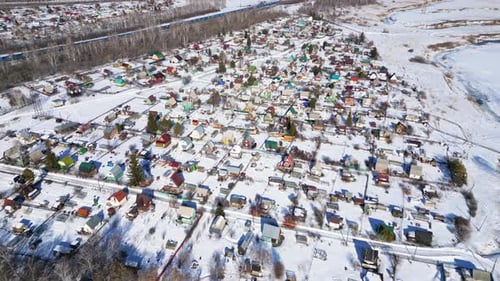 Aerial View of Cottages in a Russian Village