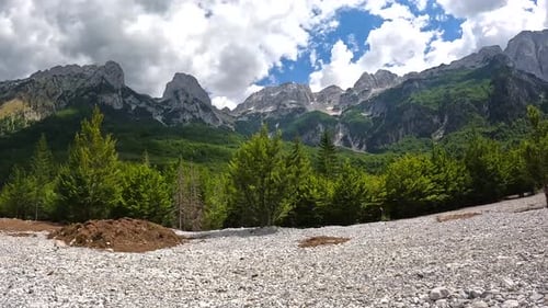 Timelapse on the trail in the trekking from Valbona valley to Theth, Theth national park, Albanian A