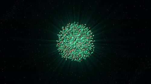 Farbenfrohe Explosion von Partikeln, die ein helles Objekt bilden