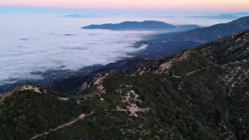 Mountains Above Fog Aerial at Sunrise or Sunset