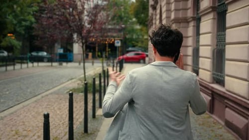Back View From Behind Unrecognizable Business Man Unknown Businessman Male Guy Employer Entrepreneur