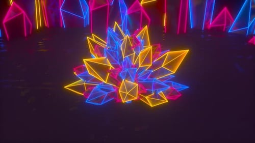 Rotating Wireframe Neon Crystals Loop