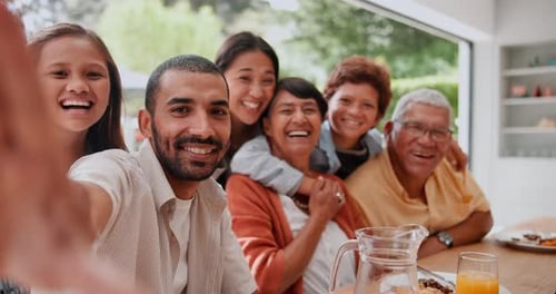 Family Poses for Birthday Selfie Indoors