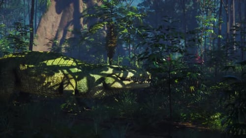Crocodile se reposant au milieu d'une végétation luxuriante dans un environnement de jungle dense