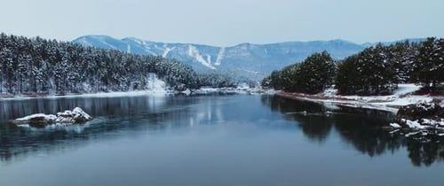 Aerial View Mountain Landscape with Forest and River