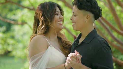 Loving Couple on Wedding Day Holding Hands