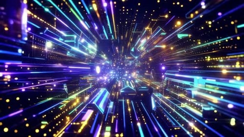 Futuristic Digital Data Flow through Glowing Neon Lines and