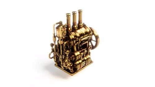 Industrieller Steampunk-Mechanikermotor aus Eisen, kann endlos schleifen