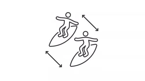 Animated Line Icon of a Surfer with Scaling Arrows