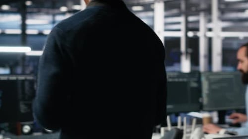 Software Developer Entering Server Room Office Using AI