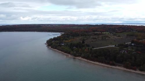 Autumn Lake Aerial View of Coastline Scenery