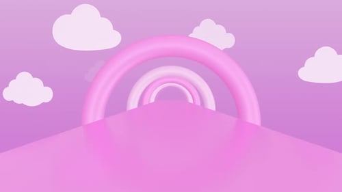 Pink and White Cartoon Road Tunnel with Clouds Loop Animation Background