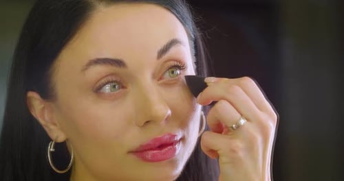 Closeup Footage Makeup Foundation in Front of Mirror at Home