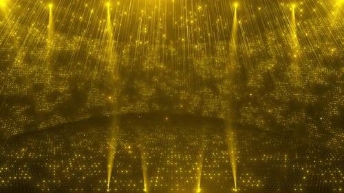 Abstract golden particles motion bokeh lights glitter particles sparkling deep background, festive l
