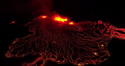 Lavaströme vom Mount Fagradalsfjall, Abendaufnahme von oben, Island