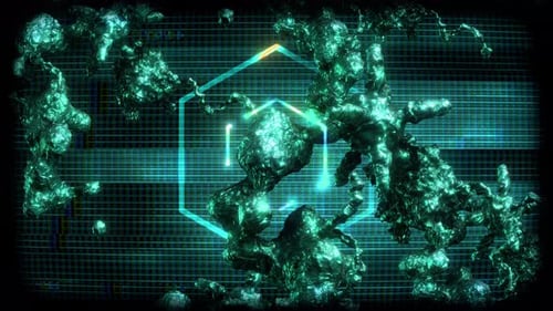 Futuristic Organic Shapes Animation with Glowing Hexagon Grid