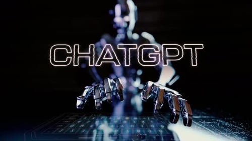 Chat Gpt Text Animated With Ai Robot Businessman Typing On A Futuristic Keyboard