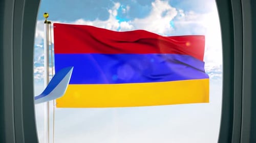 Realistic Armenian Flag Waving Outside Airplane Window