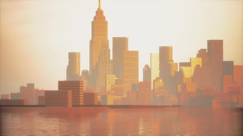 Mystical Panoramic View of Business Bay with Purple Sunrise