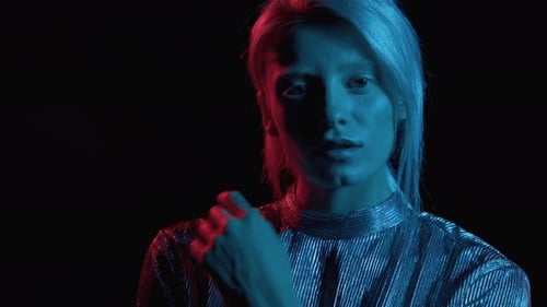 Trendy Portrait of Beautiful 30s Woman in Fashion Studio Closeup. Pretty Healthy