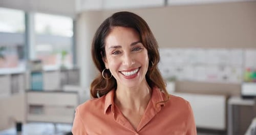 Woman, face and employee in creative agency, startup company and entrepreneur confidence in office