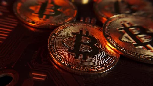 Physical bitcoin cryptocurrency on electronic circuit boards