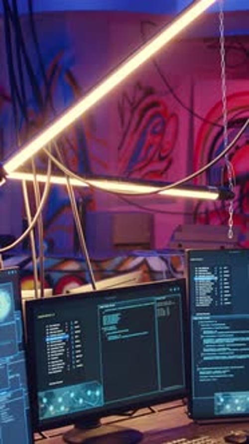 Futuristic Room with Multiple Computer Screens