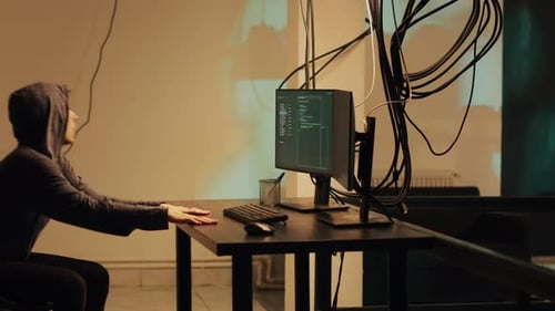 Female Hacker Committing Cyberattack on Server Firewall