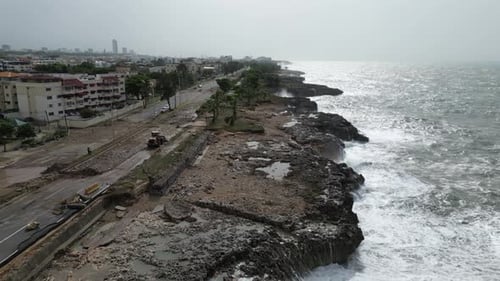 After Hurricane Beryl hits Dominican Republic sea coast. Aerial drone view