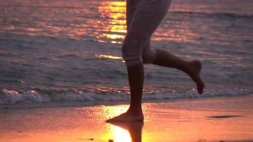 Woman Jogging During Beautiful Sunset on Beach, Super, 240
