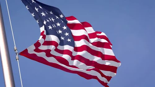 Waving American Flag Animation on Blue Sky