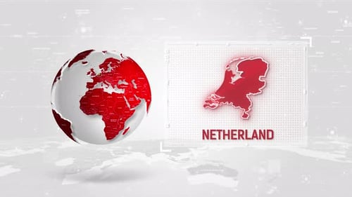 Netherland 4K Tech Map Beside Globe On White Background
